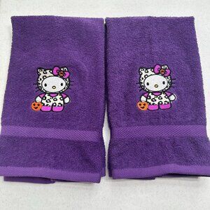 Hello Kitty Halloween Towels Embroidered Hand Towel Set Girly Purple Bathroom
